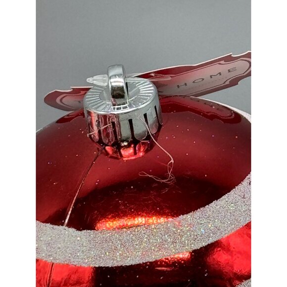 trim a home set of 3 bulbs ornaments red embellished strips swirls 5" READ NEW - Picture 3 of 6
